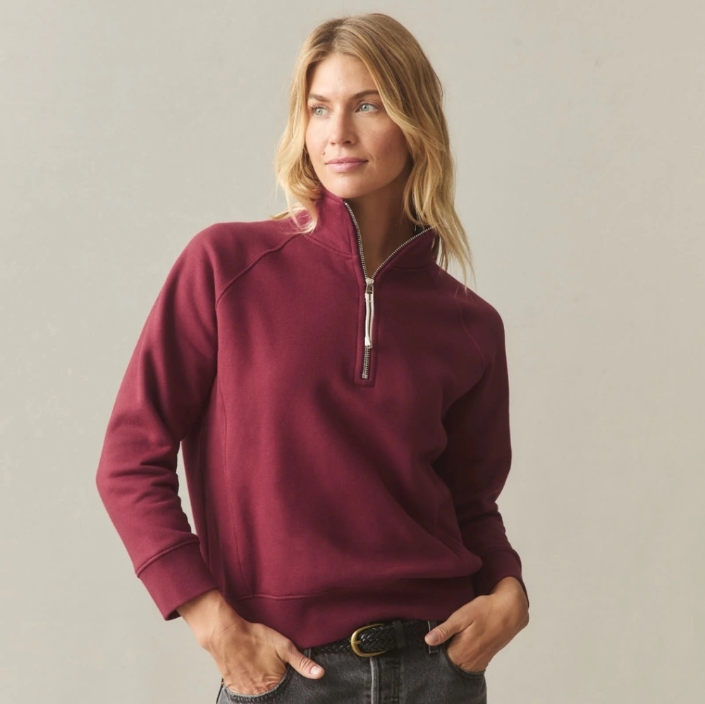 American Giant Women's Midweight Half Zip Sweatshirt In Pomegranate Size XS